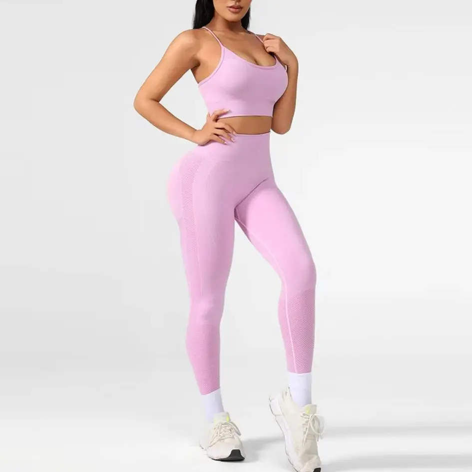 

Women Gym Sets Leggings Arch Strap Bras Exercise Tracksuits Sports Suits Elastic Athletic Yoga Training Workout Sportswear
