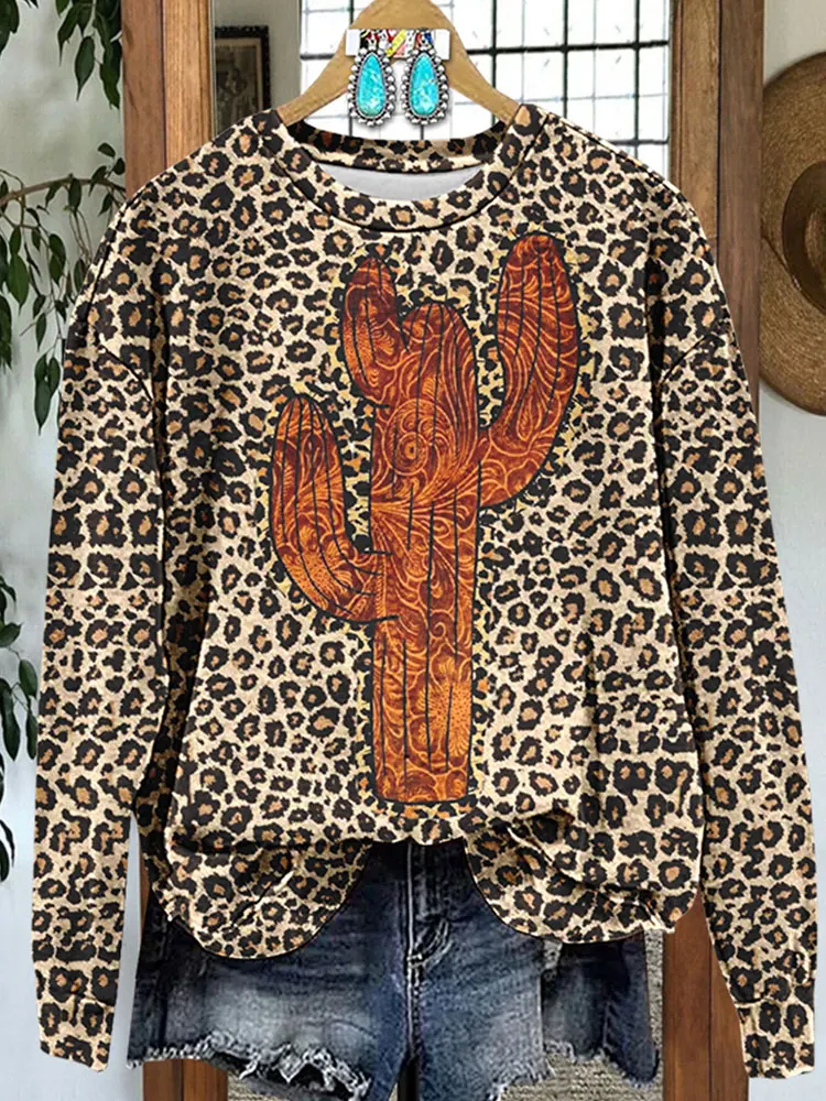 Leopard Print Cactus Print Sweatshirt Not Embroidery