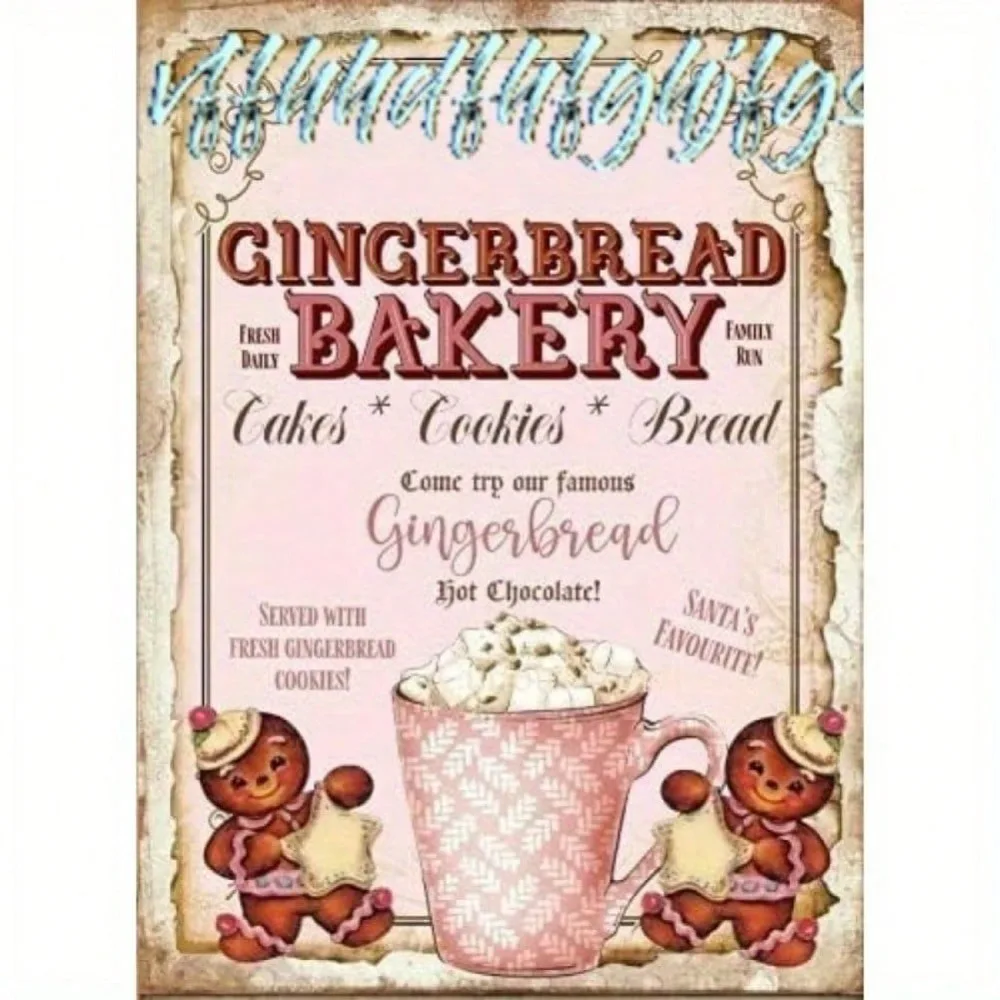 خمر الزنجبيل مخبز معدن القصدير تسجيل - الرجعية عيد الميلاد المطبخ جدار ديكور احتفالي غريب الأطوار تصميم عطلة هدية للمنزل Ca #1