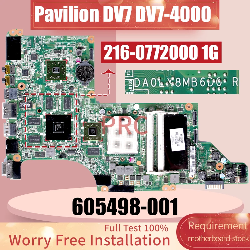 

DA0LX8MB6D0 For HP Pavilion DV7 DV7-4000 Laptop Motherboard605498-001 216-0772000 1G Notebook Mainboard 100％ Tested