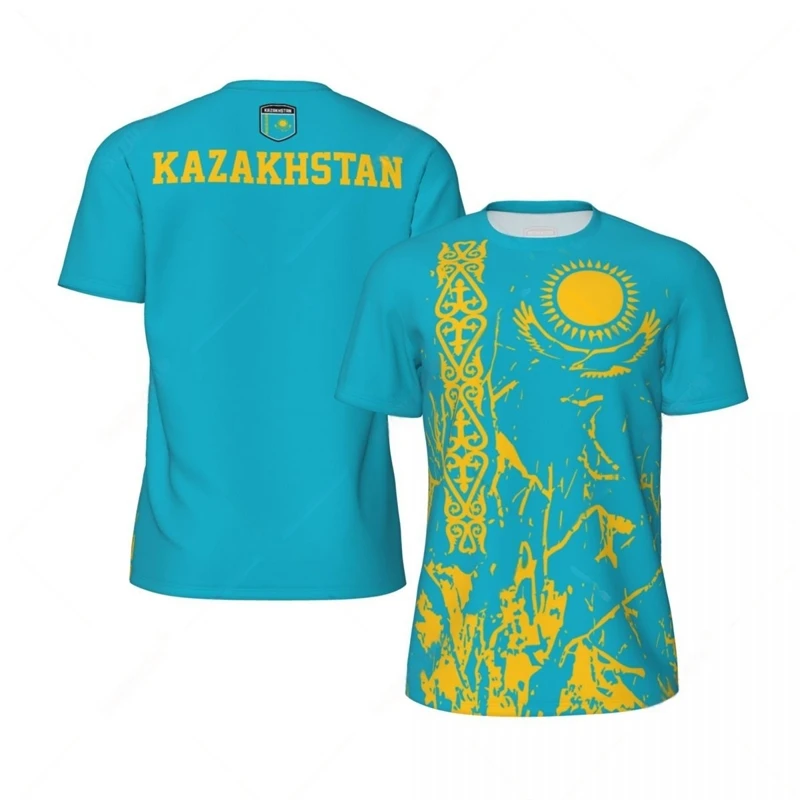 KAZAKHSTAN Flag 3D Print Sport Quick Dry Breathable Men T-shirt Outdoor Football Jersey Team Fan Short Sleeve Summer Top Clothes