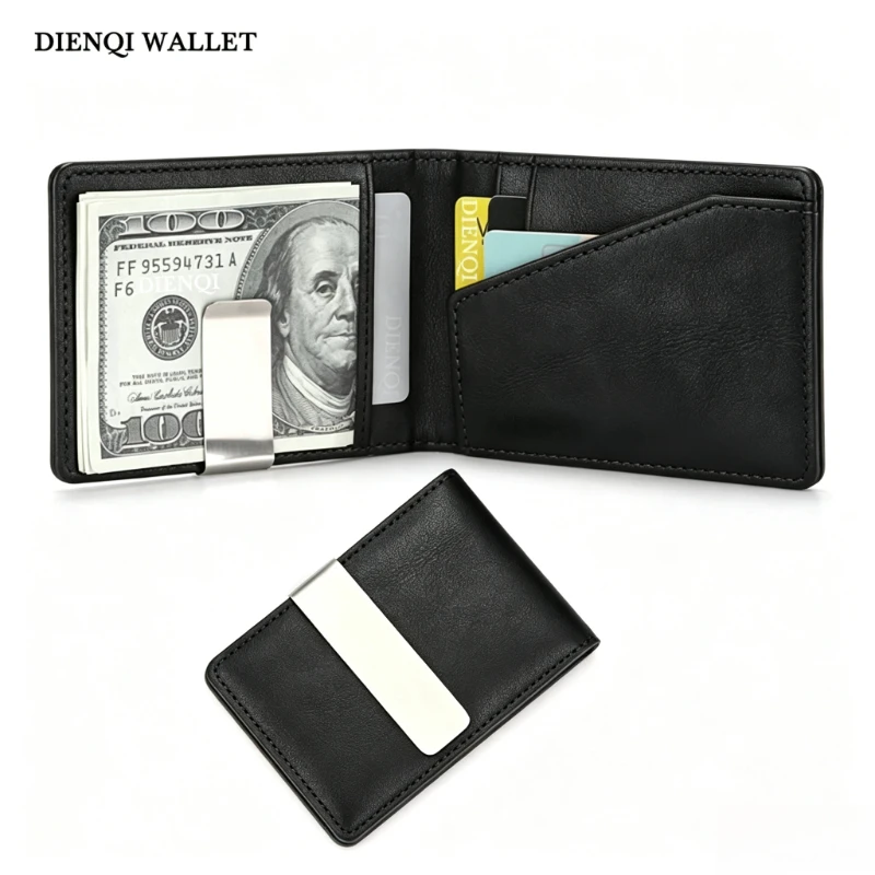 Minimalist Money Clip Wallet for Men, Thin Bifold Card Holder Metal Cash Clamp Credit Card Case, Pocket Wallet for Commuting