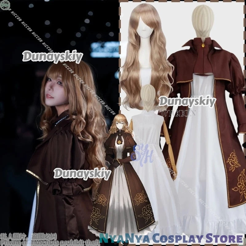 ชุดคอสเพลย์คาทีนจากอนิเมะเกมลิมบัส คอมพ์ย์ สไตล์วินเทจแบบพระราชวัง สีน้ำตาลหวานๆ โลลิต้า ชุดเดรสสีขาว สำหรับงานปาร์ตี้ฮาโลวีน