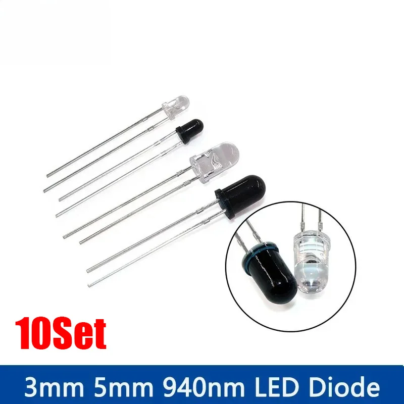 10Pairs 3mm 5mm 940nm LEDs Infrared Emitter and IR Receiver Diode Transimitter Receiver F3 F5 LED Diodes 301A For Arduino