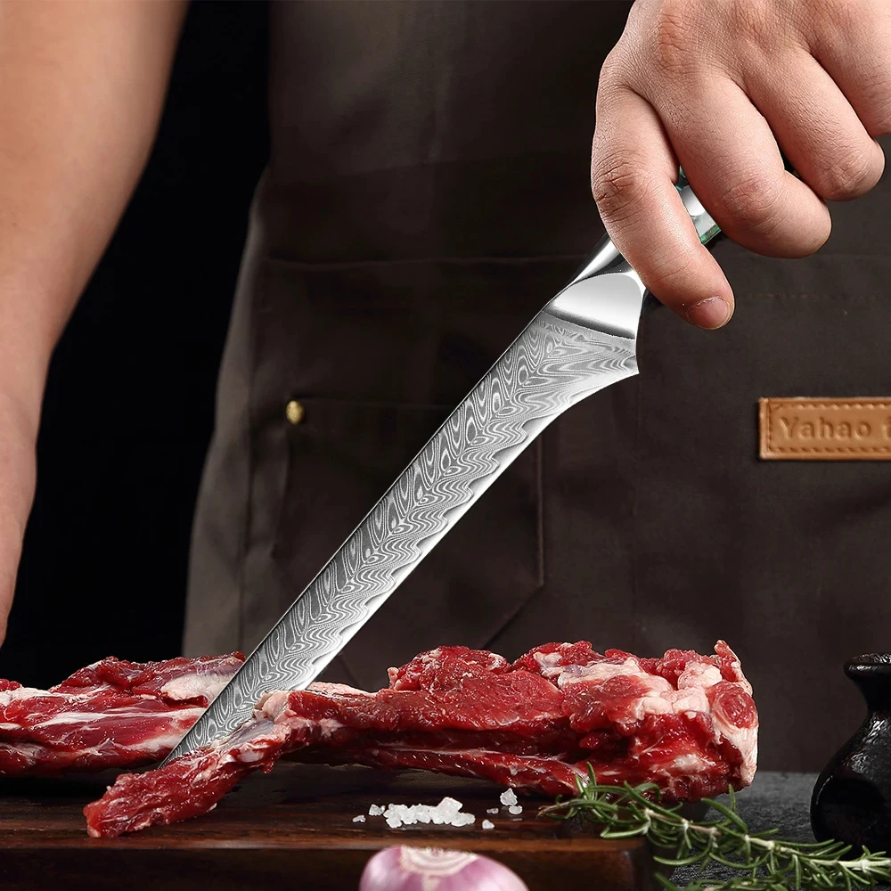 

5.5“Boning Knife Fillet Knife Damascus Japanese Steel Sharp Curved Flexible Blade Kitchen Cleaver for Fish Poultry Chicken Meat
