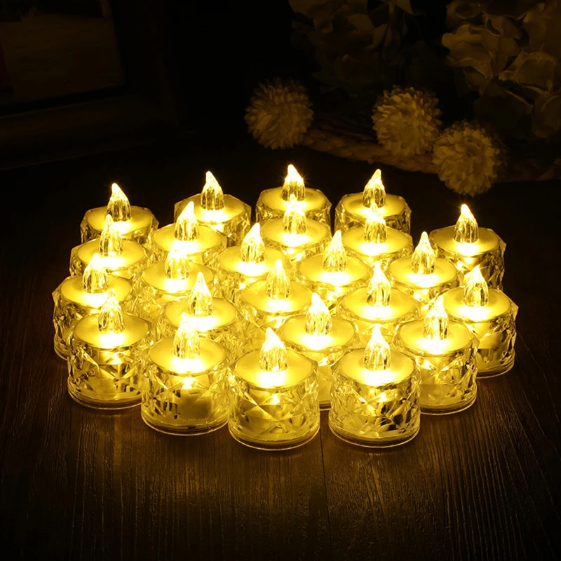 6Pcs Crystal Candles LED Light Transparent Flameless Battery Power Night Lamp Wedding Party Atmosphere Decor Lighting Lamp