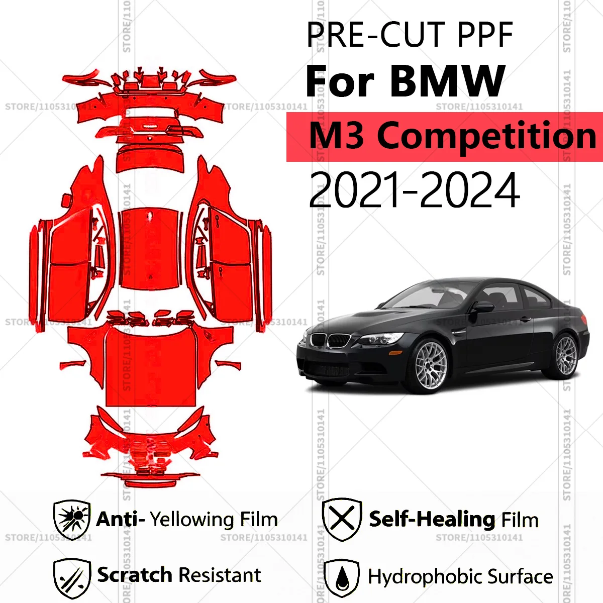 For BMW M3 Competition 2021-2024 Pre-Cut Paint Protection Film PPF Transparent Car Film Professional Automotive PPF Full Vehicle
