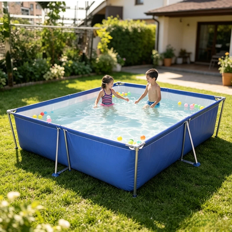 0.65mm Blue White PVC Foldable Fish Tank Aquarium With Stainless Steel BracketsRectangular Water Pond Home Garden OutdoorPool