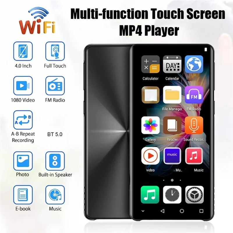 مشغل موسيقى HFES WIFI MP3 MP4 شاشة لمس 4 بوصة بلوتوث لنظام Android 8.1 مع مكبر صوت، FM، الكتاب الإلكتروني، مسجل، فيديو Du