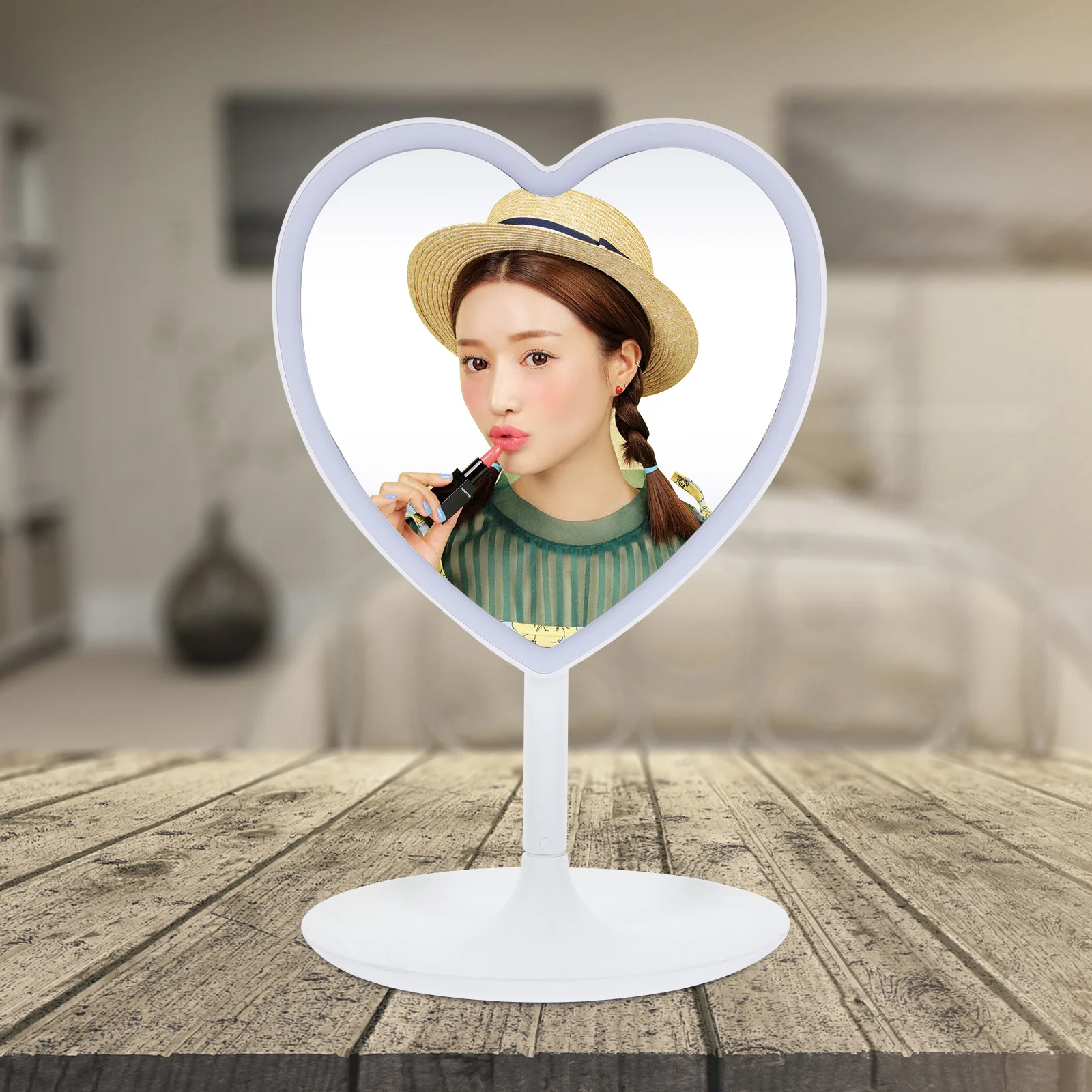 

Элегантное светодиодное зеркало для макияжа, настольное зеркало для спальни, туалетных столиков, эстетичное украшение для рабочего стола