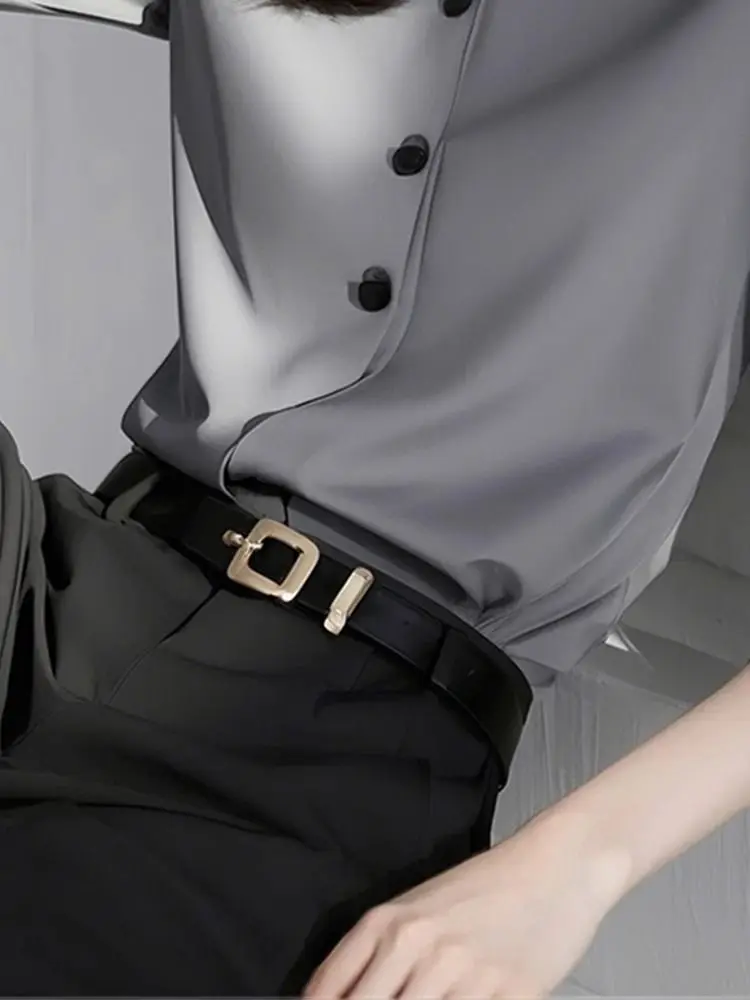 French style gray stand up collar shirt for women in early spring 2025, new fashionable commuting and leisure style