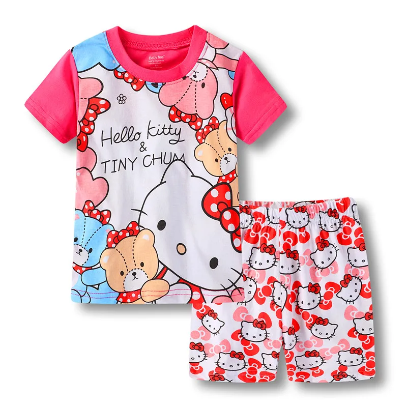 Summer Children Pajamas Set Short Sleeve Mickey Pyjamas Kids Car Boy Girls Pijamas Anna Elsa Cartoon Spiderman Baby Sleepwear