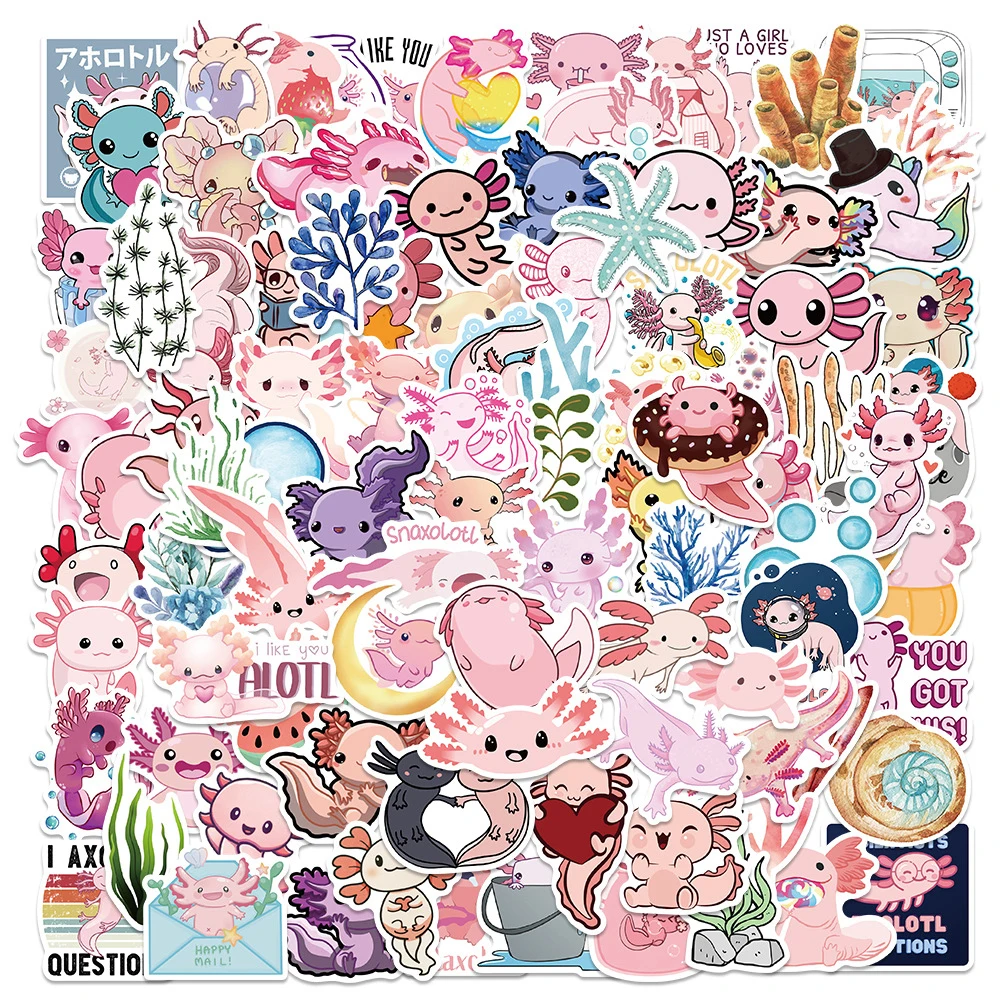 

10/30/50/100pcs Cute Cartoon Animal Axolotl Graffiti Stickers Decals Scrapbook Phone Laptop Guitar Decoration Sticker Kid Toy