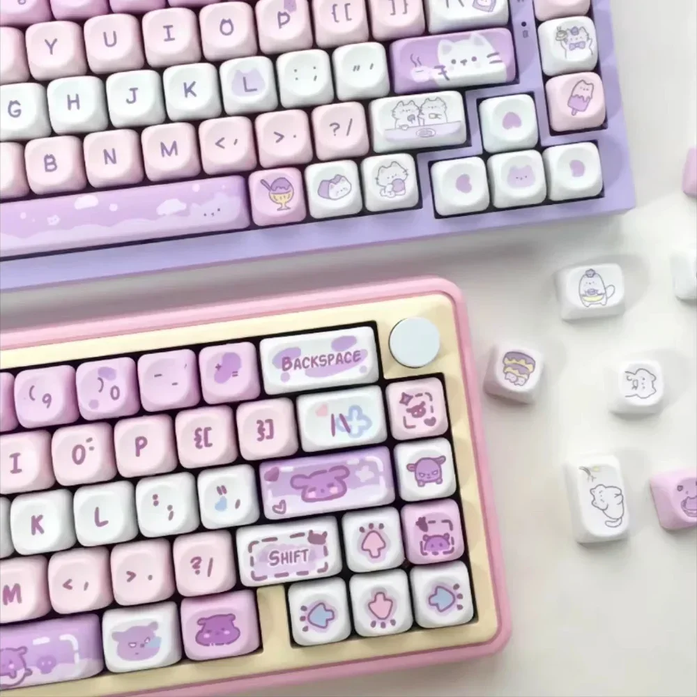 Cute Girls MOA Keycaps PBT Usage Cat Afternoon Tea 95 Keys for 60/84 Mechanical Keyboard MX Switch