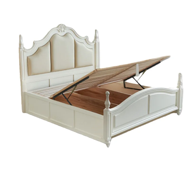 

Белая кремовая кровать из массива дерева с кожаной обивкой, мягкая, во французском стиле, двуспальная, 1,8 метра