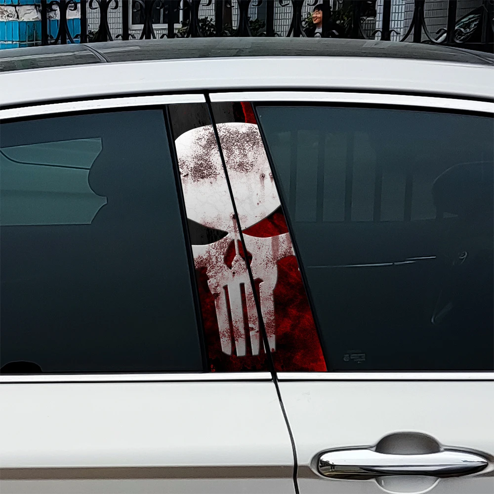 Terrible Punisher Skull Car Stickers Auto B Pillar Waterproof Decoration Cover Scratches Sunscreen Car Doors Pillar Vinyl Decals