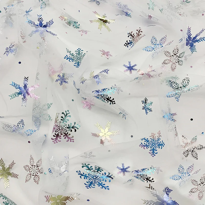 เกล็ดหิมะที่มีสีสันผ้าตาข่ายทองฟอยล์ผ้าพันคอชุดเจ้าหญิง Cape เสื้อผ้าเด็ก DIY เย็บผ้าปาร์ตี้ตกแต่งพื้นหลัง