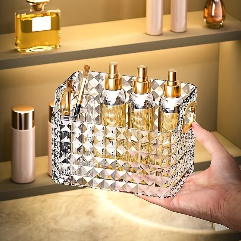 Light luxury mirror cabinet storage box bathroom transparent makeup brush organizer makeup and skin care product storage basket