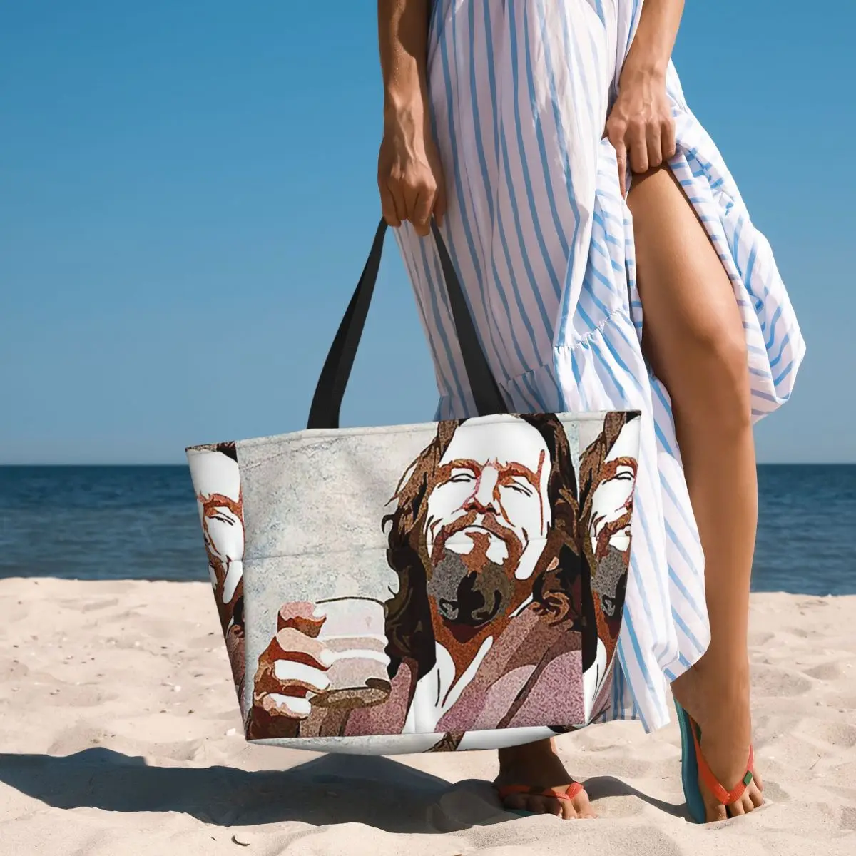 กระเป๋าโท้ทลายบิ๊กเลโบสกี้ ดู๊ด พอร์เทรต สำหรับใส่ของไปชายหาด ออกกำลังกาย เล่นโยคะ กระเป๋าเดินทางสำหรับผู้หญิง กระเป๋าฟิตเนส