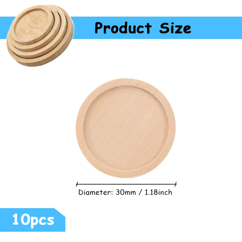 10pcs 3cm DIY Jewelry Accessories, Wood Bezel Blanks Setting Round Craft Base Pendant Tray for DIY Crafting Jewelry Making