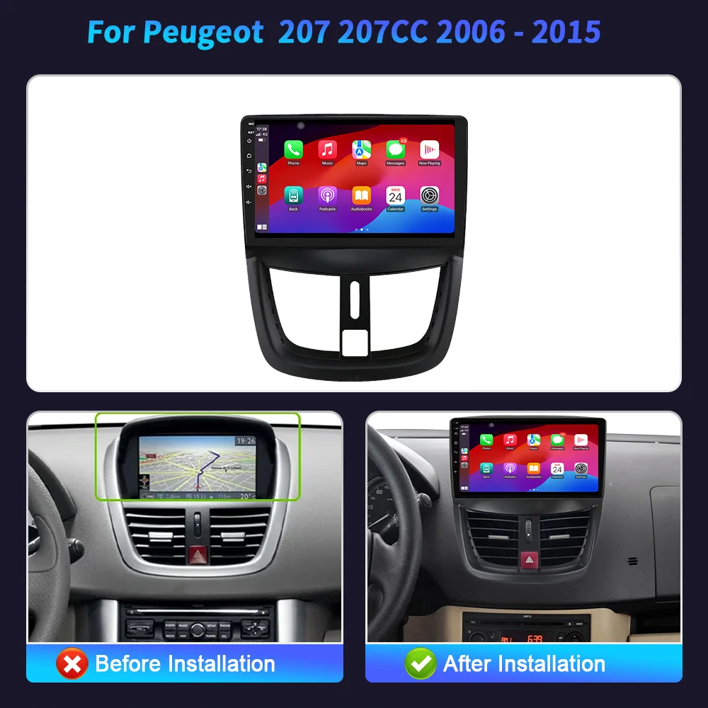 Android 14 For Peugeot  207 207CC 2006 - 2015 2DIN WIFI Wireless Carplay Stereo Screen Car Radio Multimedia Navigation