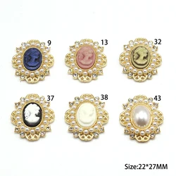 10Pcs Oval Pearl Water Diamond Resin Vintage Beauty Head Alloy Accessories Diy Wedding Dress Hair Decoration Accessories