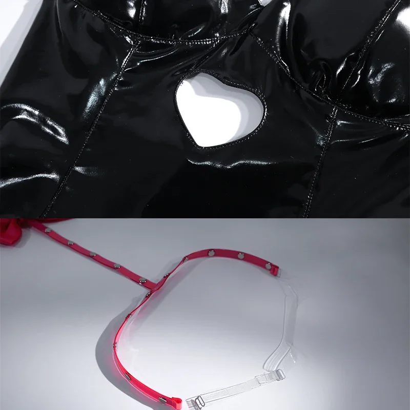 ROLECOS-Disfraz de conejito con agujero para mujer, mono negro de tela de cuero elástico para el Día de San Valentín, traje Sexy de Cosplay