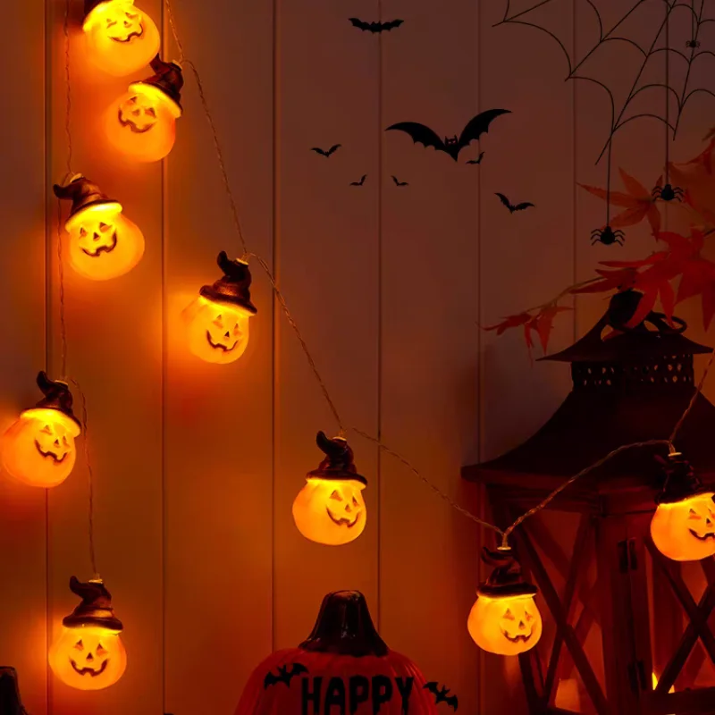 Mini luzes de corda de abóbora de Halloween – Orbes pendurados decorativos assustadores para decoração de loja, bar e cena de festa
