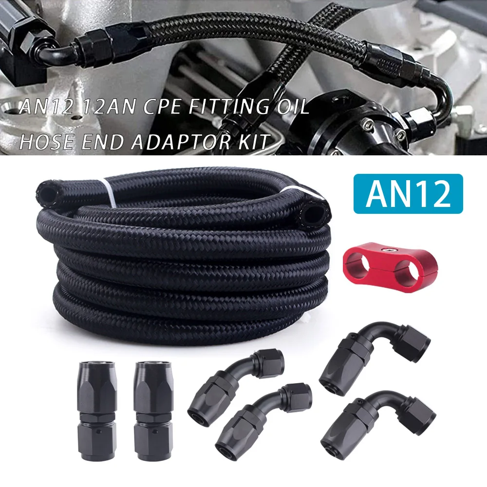 

Fitting Adapter AN12 CPE Fuel Hose Oil Gas Cooler Hose Line Kit 3m/10ft Nylon Braided CPE Fuel Hose with 7pcs Hose End Fitting