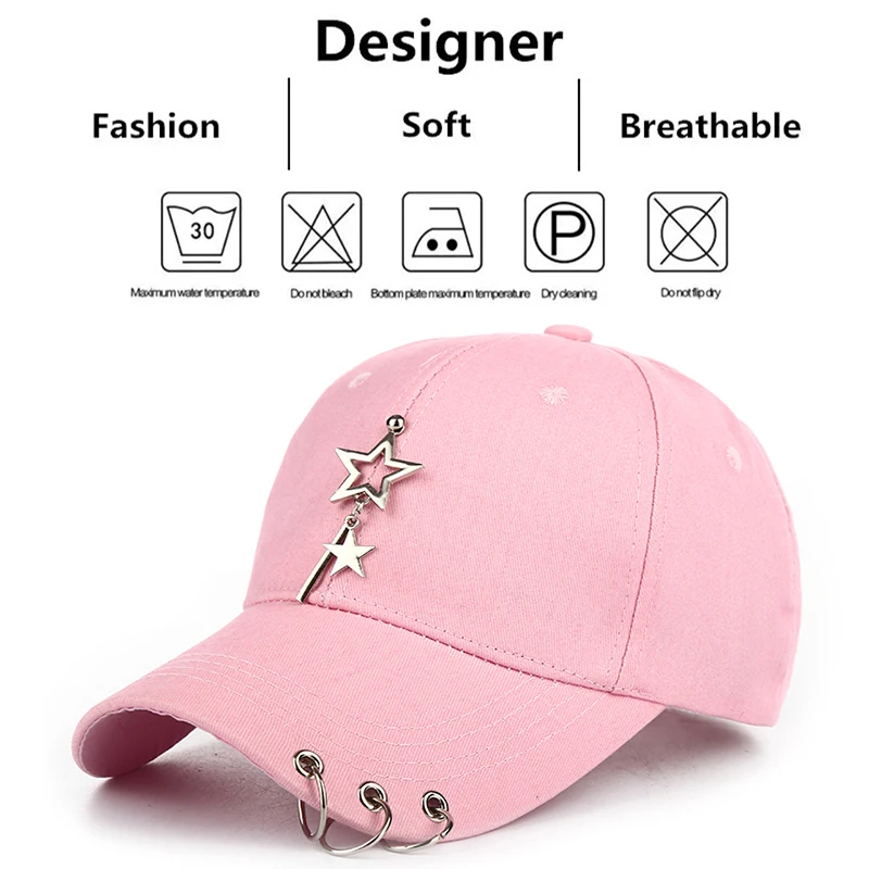 Women\'s Fashion Three Ring Star Pendant Baseball Hat Hip Hop Street Dance Decorative Hat Summer Adjustable Sunshade Hat