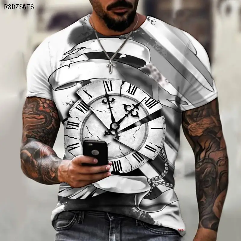 Brand Men\'s Summer Short Sleeve Retro Gray Pointer 3d Printing Men\'s T-shirt Cool Fashion Streetwear Size 5XL Plus Size 2021