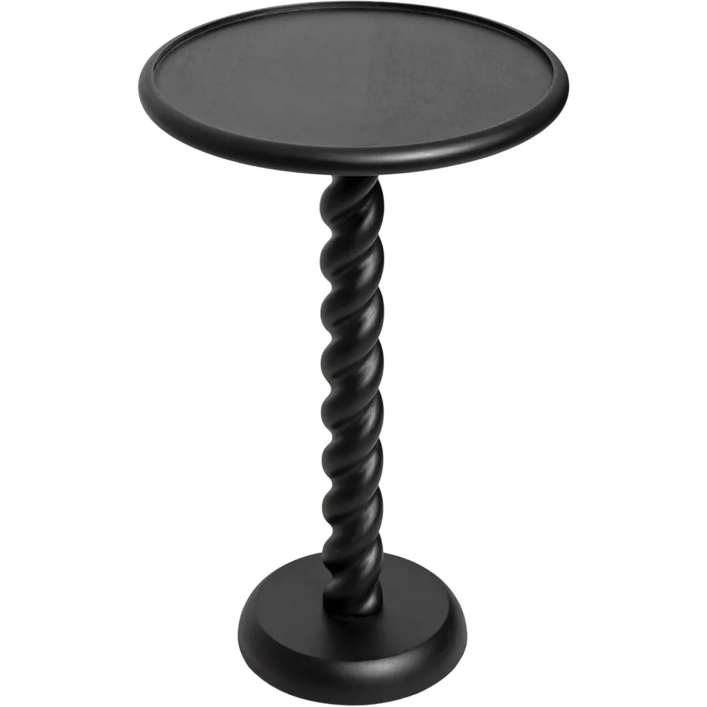 Contemporary Black Wooden Round Side Table with Spiral Design, 15 Diameter x 24 Height, Accent Pedestal End Table