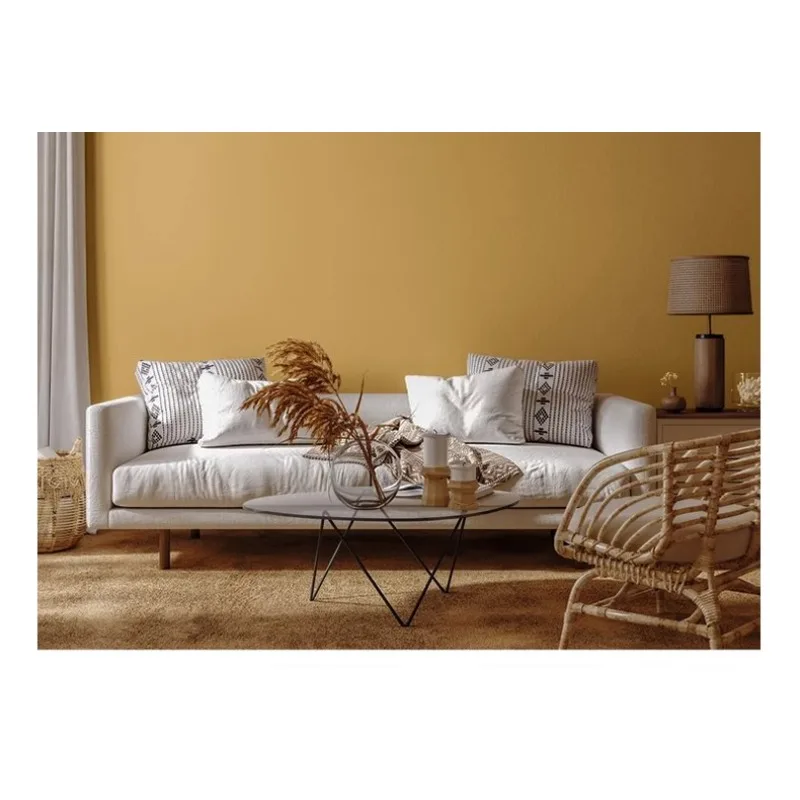 Yellow retro carpet, living room wool coffee table