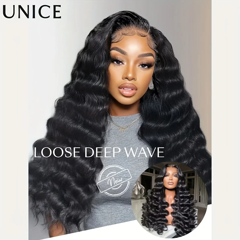 

Unice Hair Loose Deep Wave 13x4 Lace Front Human Hair Wig Pre Plucked Pre Cut Pre Bleached Glueless Wig Human Hair Ready To Wear
