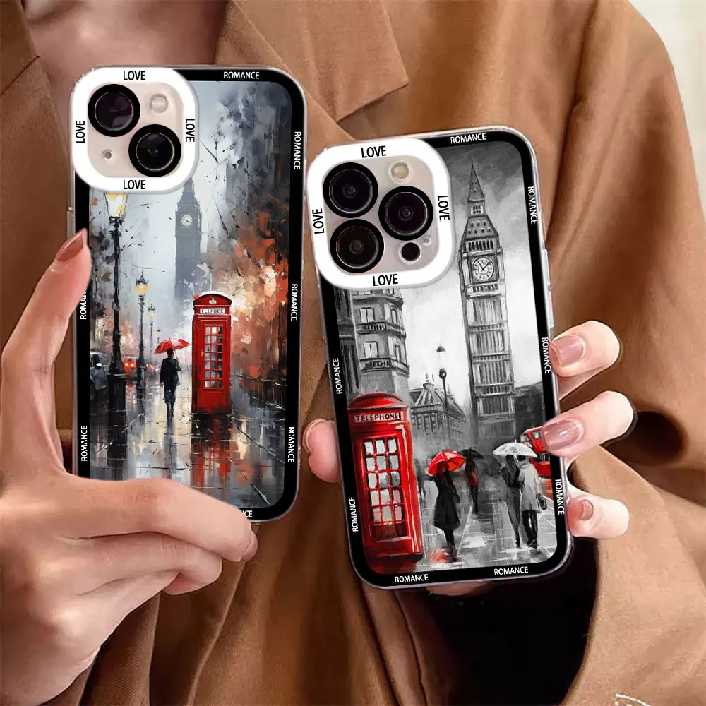 Romance Eiffel Painting Clear Phone Case For Samsung A73 A72 A71 A57 A56 A55 A54 A53 A52 A51 A36 A35 A33 A32 A26 A23 A22 Case