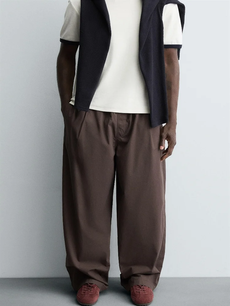 

Мужские повседневные брюки: осенняя новинка, эластичный пояс, плиссировка, свободный крой, полиэстер