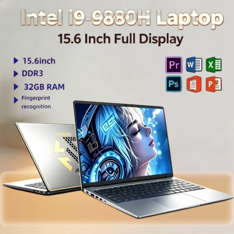 2026 Ultra Slim Business Laptops Notebook PC 15.6 Inch Core i9-9880H 32GB RAM 1TB 2TB SSD For Office Games Computer Windows