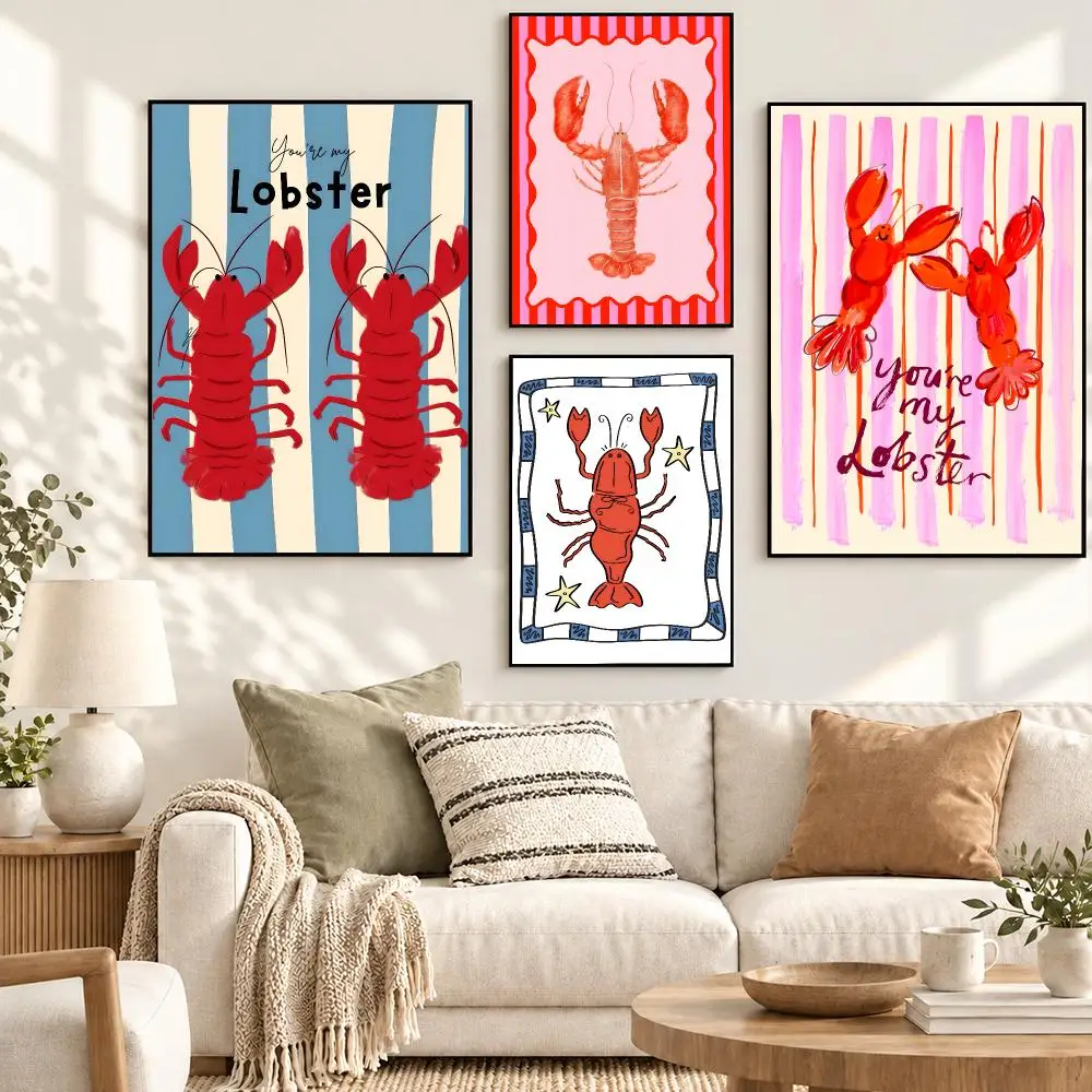 Cute Shrimp Cartoon Funny Kawaii Ocean Animal Aesthetic Poster Decorative art prints for the home, holiday gifts, unframed
