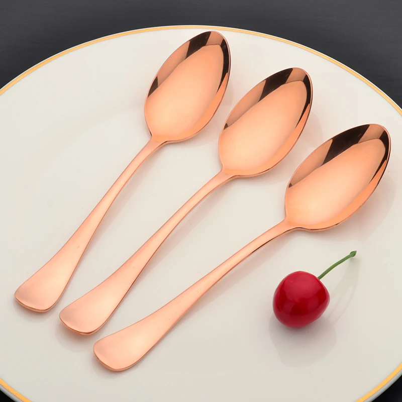 

Thiened Handmade Pure Copper Spoon Purple Copper Long Handle Tapered Tail Main Course Spoon Dining Utensils for Adults