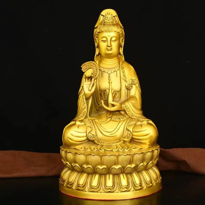 Bodhisattva Ornament Sitting on Lotus, for Home and Shop, Large Brass South Sea Pure Water Vase Guanyin