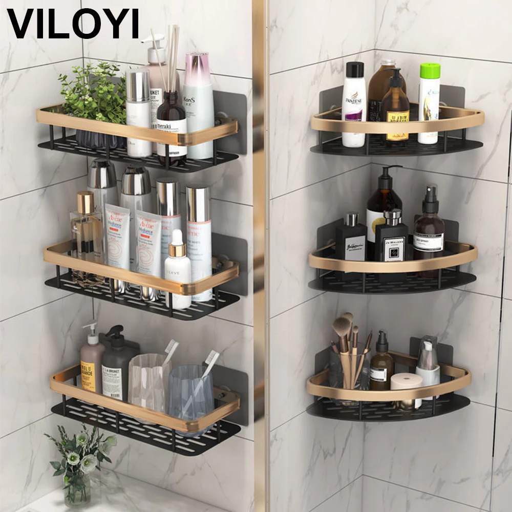 VILOYI Space Aluminum Bathroom Shelves Shower Caddy Corner Shelf No Drilling Adhesive Multilayer Wall Organizer Storage Racks