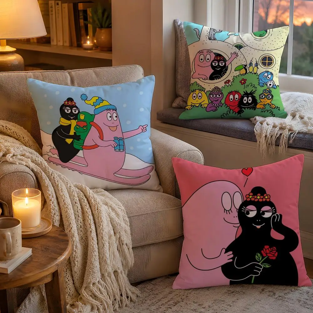 Cartoon Cute B-Barbapapas Cushion Cover 1pc Square Pillow Cover Soft Plush Fabric Removable Washable Sofa Chair Bed Decoration