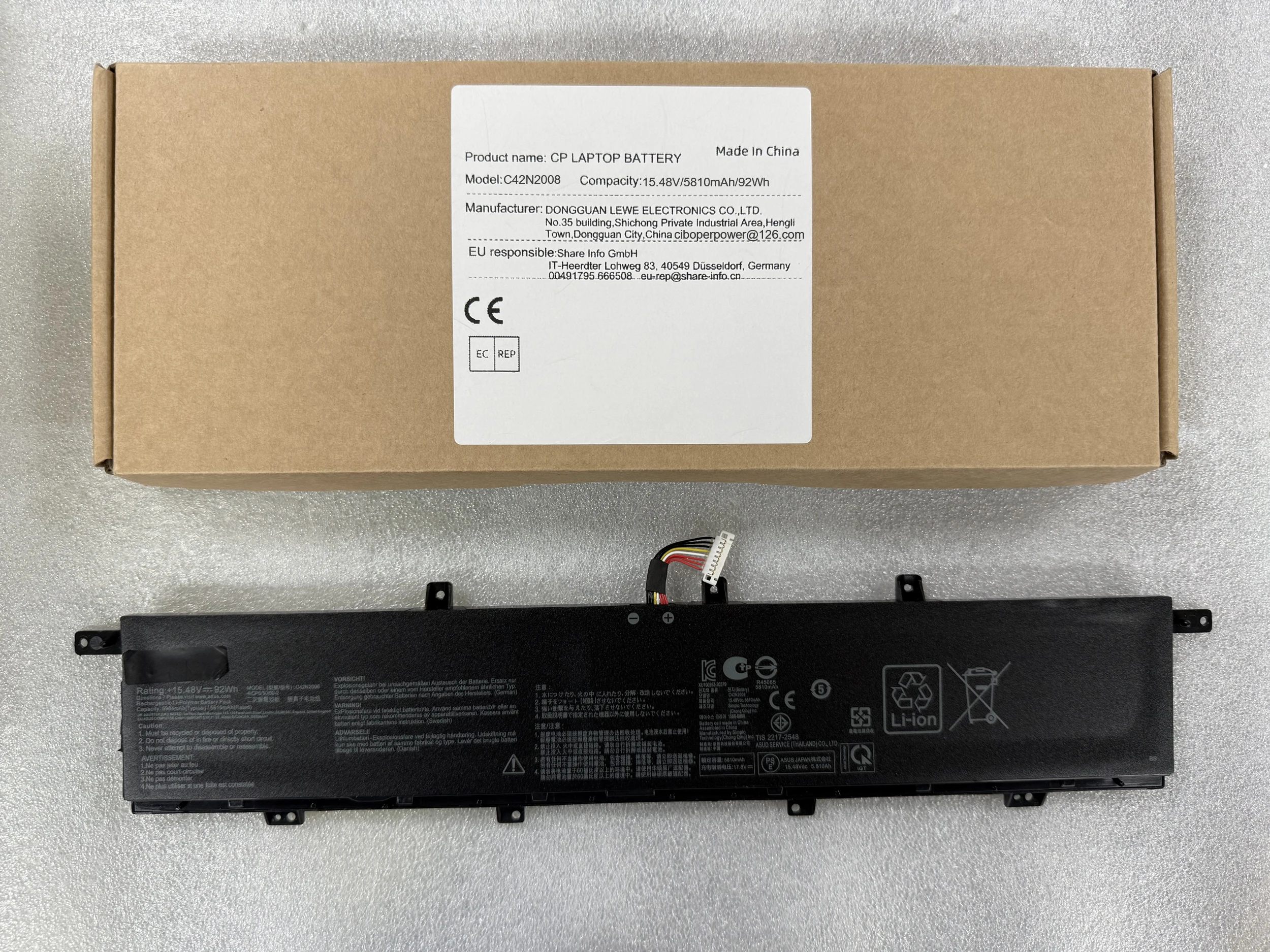 

Laptop Battery C42N2008 0B200-03840000 For ZenBook Pro Duo 15 OLED UX582 UX582LR XS74T UX582LR-H2002TS H2003R LR-XS74T 15.48V92W