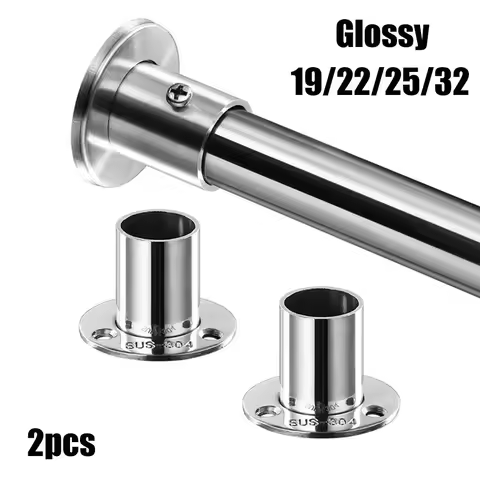 2pcs Stainless Steel Pipe Bracket Tube Support Flange Seat For Wardrobe Hanging Rail Rod Pole Socket End Holder 19-32mm