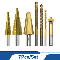 7Pcs/Set HSS Step Drill Bit Set Umbrella Chamfer Bit 4-12/20mm 4/5/6mm Drill Bits Three-Edged Chamfer Saw Drill Power Tools