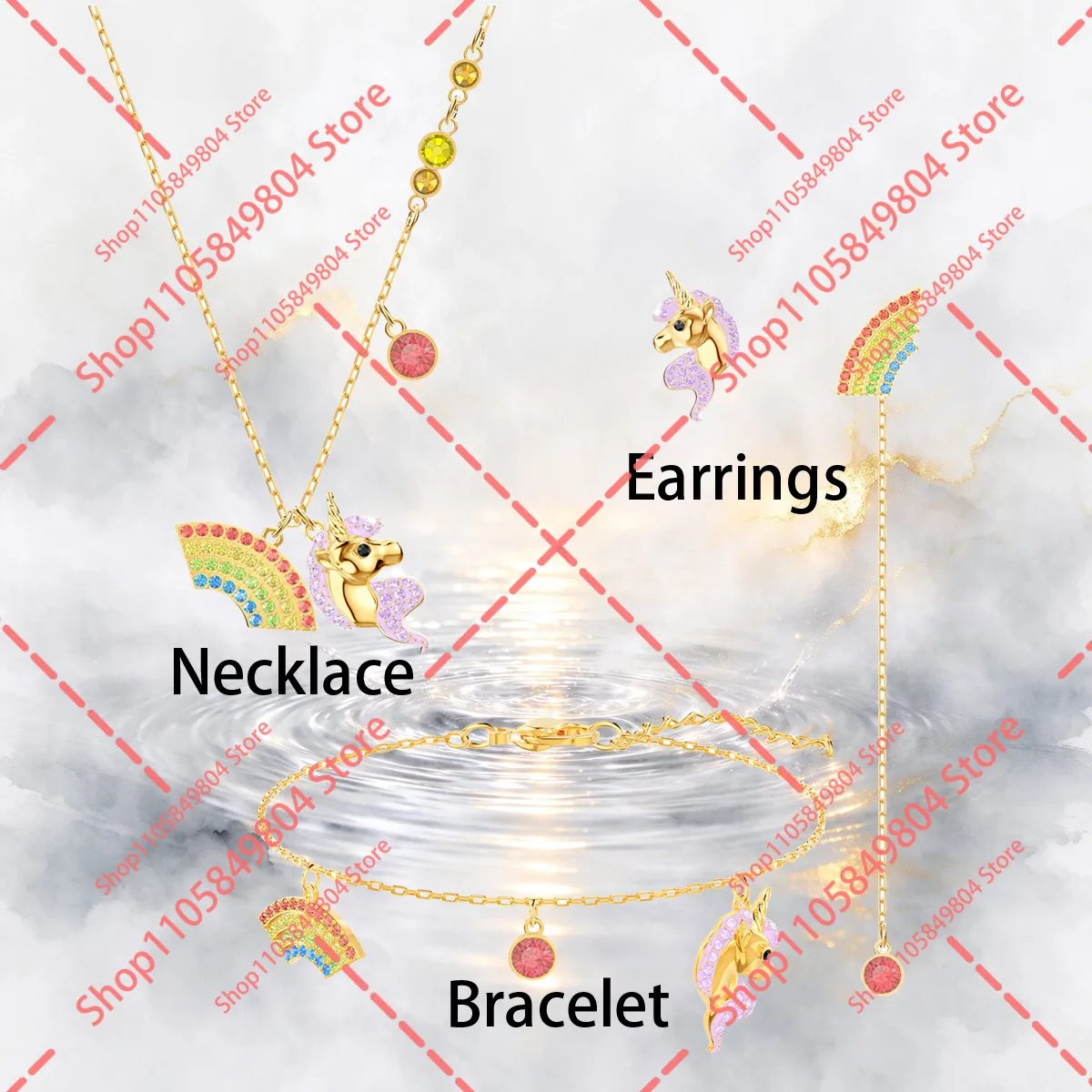 Hot Selling Sweet Women Jewelry Set Cartoon Unicorn Star Rainbow Musical Note Series Necklace Bracelet Earring Gift Pack