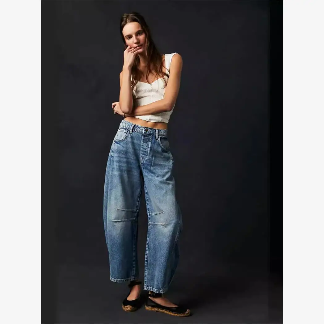 Spring 2024 Women's Loose Fit mid Waist Personality Design Slim Jeans Casual High Waist Denim Pants Deep And Light Colors