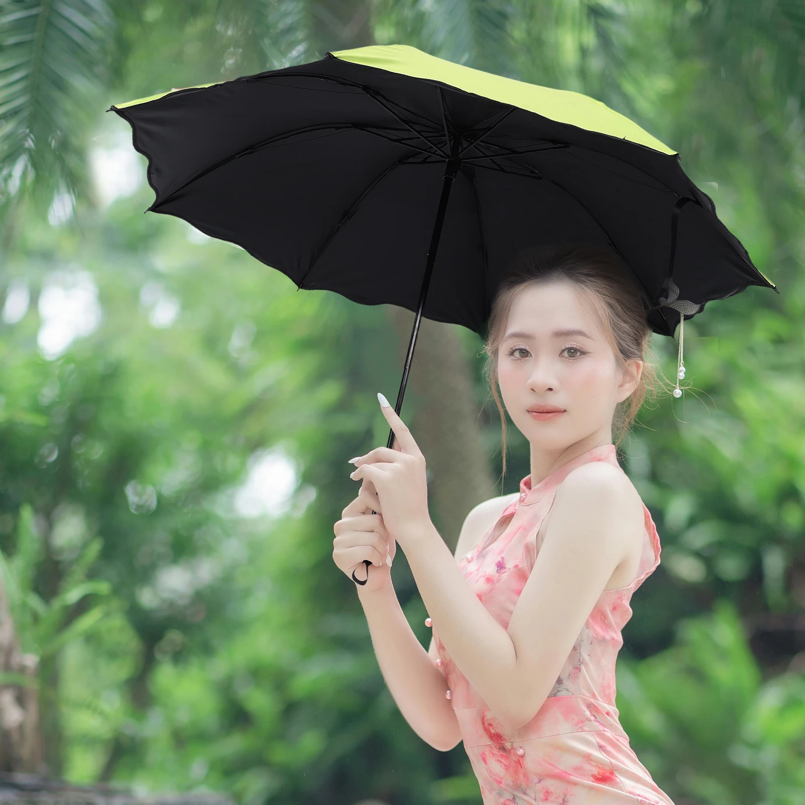 

Folding Travel Portable Umbrella Color Changing Floral Design Black Coating Uv Protection Windproof Sun Rain Compact Folding