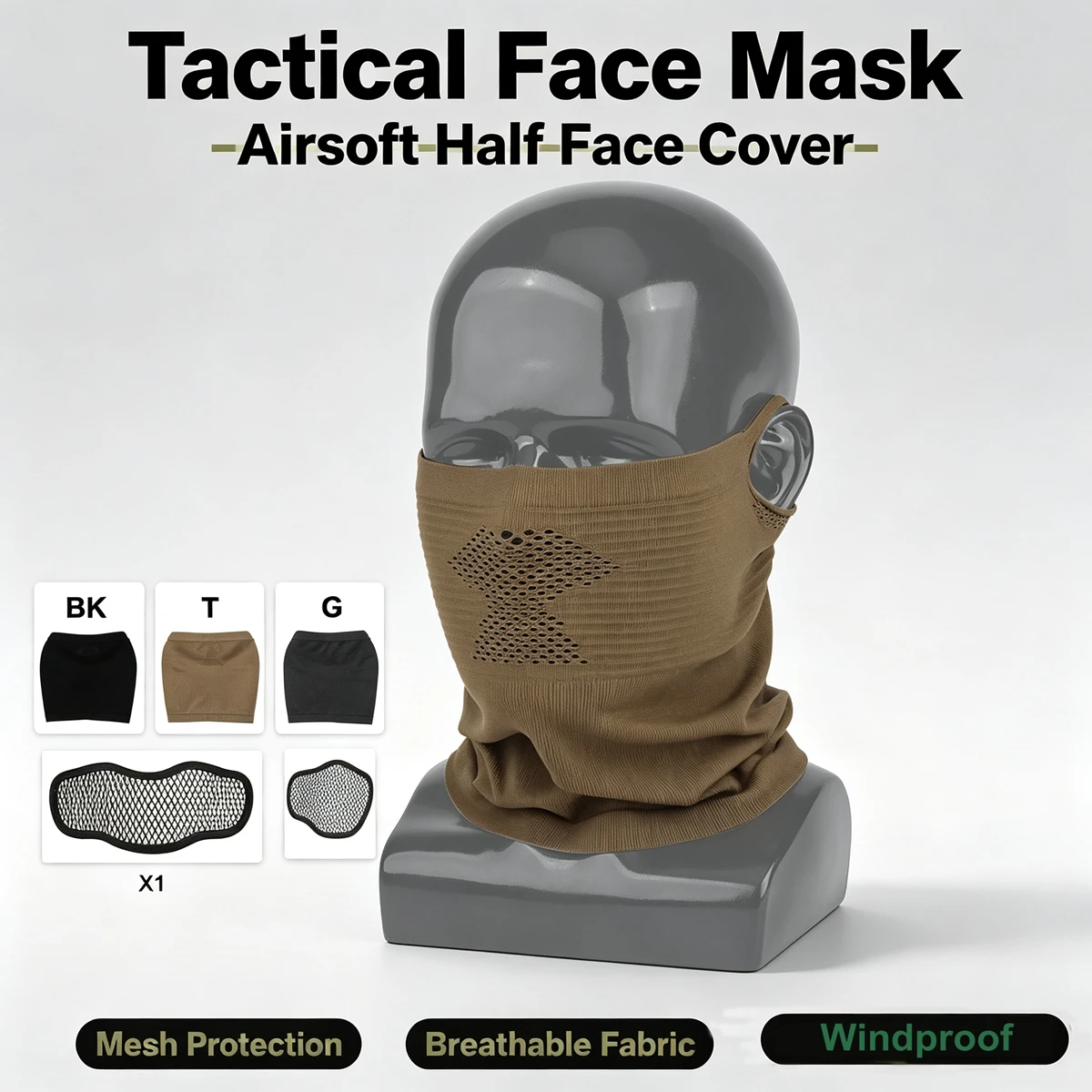Tactical Half Mask Outdoor Headgear Balaclava Face Mask Adjustable Windproof UV Protection Hood with steel mask