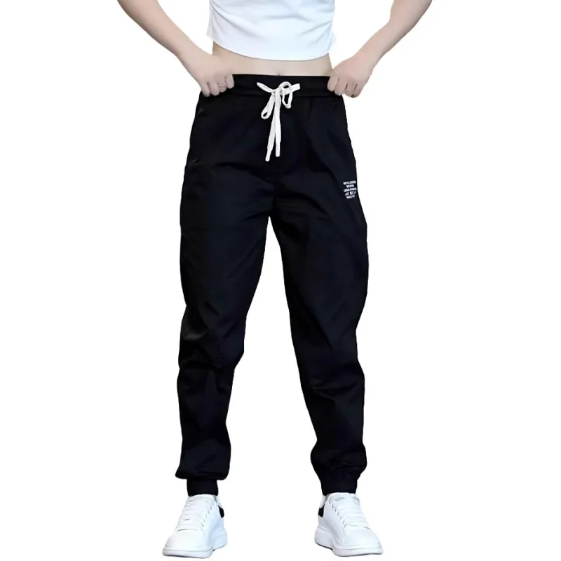 

Lightweight Ice Silk Workwear Casual Pants Men's Summer Elastic Waist Loose Fit Long Trousers Youthful Sle Pure Color